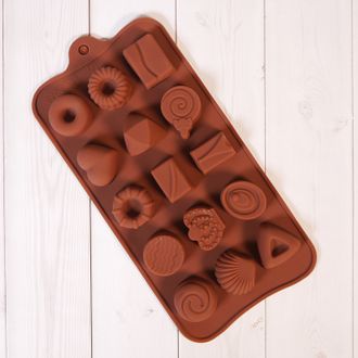 Форма силиконовая для шоколада &quot;Печенье и конфеты&quot; 20*10 см, 15 ячеек
