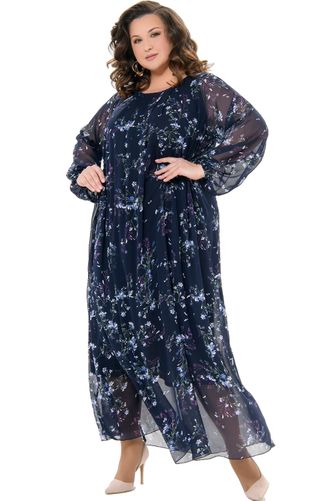 Длинное, вечернее платье из шифона БОЛЬШОГО размера Арт. 2722422 (Цвет темно-синий) Размеры 50-80