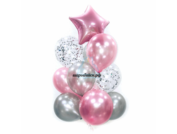 Композиция из розовых и серебряных шаров