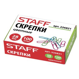 Скрепки STAFF &quot;Manager&quot;, 28 мм, цветные, 100 шт., в картонной коробке, 226821