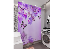 Фотошторы для ванной	Джордан	(180;180)	Бабочки у воды с орхидеями