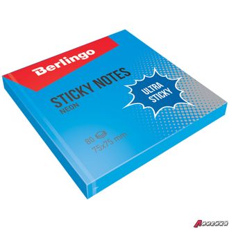 Самоклеящийся блок Berlingo &quot;Ultra Sticky&quot;, 75*75мм, 80л, синий неон. LSn_39202