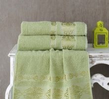 Комплект махровых полотенец &quot;Karna&quot; Rebeka 50*90 и 70*140 зелёный.