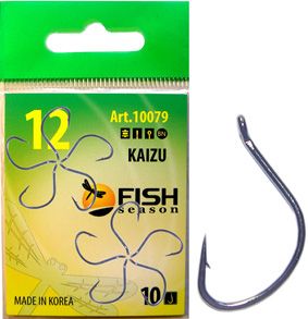 Крючки FishSeason KAIZU №8 с ушком, покрытие BH арт.10079 (10уп.Х10шт.)