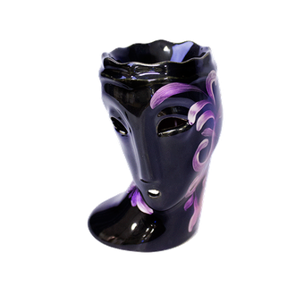 Аромалампа Маска 15 см фиолетовый узор черная керамика