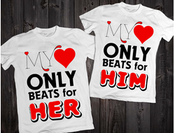 Парные футболки "Моё сердце бьётся для него/для неё" 012