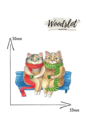 Коты на скамейке - Брошь/ значок - 655