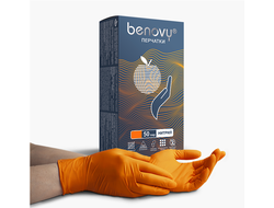 Перчатки нитриловые оранжевые Benovy, 50 пар