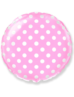Фольгированный шар "Розовый круг в белый горошек"