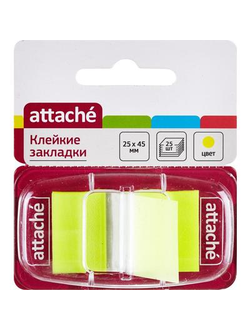 Клейкие закладки Attache пластиковые желтые 25 листов 25х45 мм в диспенсере