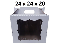 Коробка для торта с фигурным окном с РУЧКОЙ, 24*24*20 см, БЕЛАЯ