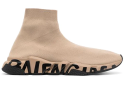 Кроссовки-носки Balenciaga Speed с логотипом бежевые