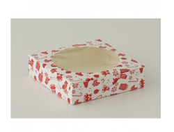 Коробка на 1 печенье 11,5*11,5*3 см (тип: &quot;Ракушка&quot;), Красно-Белый Новогодний