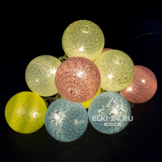 фонарики гирлянда "Тайские цветные шарики" 2.5 м, белый теплый свет