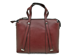 (Артикул 8127 maroon) Небольшая модная женская сумка с двумя декоративными хлястиками и хромированной отделкой, натуральная кожа, наплечный ремень