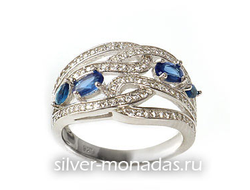 Серебряное кольцо с синим кварцем и фианитами