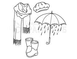 набор штампов шарф, берет, зонт и резиновые сапожки