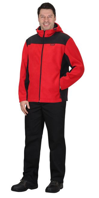 Куртка флисовая -ТЕХНО" (флис дублированный) красная с черным