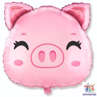 Шар фольга Свинка голова 60 см ( шар  + гелий + лента )