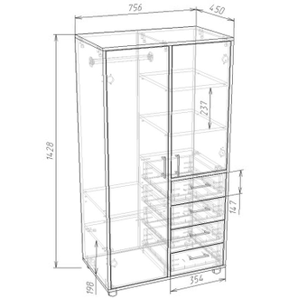 Шкаф модель L-3 (756×450×1428)