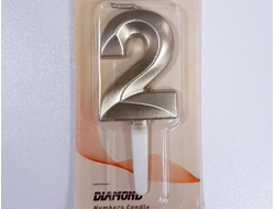 Свеча в торт  «Грань», цифра "2", Золото