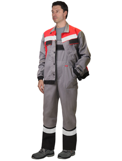 Костюм -Мастер 4120" куртка, полукомбинезон средне-серый с красным и СОП