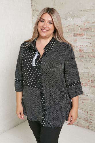 Женская туника-рубашка свободного силуэта арт. 1184 (цвет черный) Размеры 54-70
