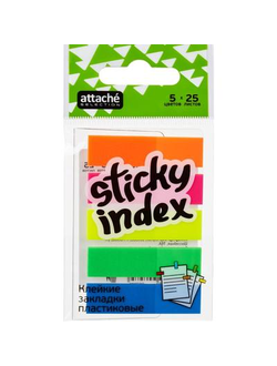 Клейкие закладки Attache Selection пластиковые 5 цветов по 25 листов 45x12 мм