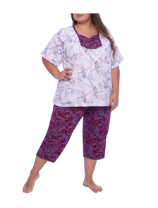 Пижама-костюм женский большого размера из хлопка арт. 119661-4439 (сливовый) Размеры 64-72