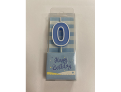 Свеча в торт на шпажке ГОЛУБАЯ с белым ОБОДКОМ, цифра 0
