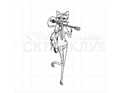 Штамп хипстер женщина кошка с гитарой