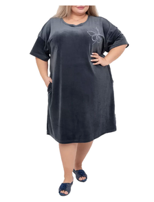 Удлиненное платье-туника из велюра свободного покроя   Арт. 18832-7556 (цвет стальной графит) Размеры 56-70