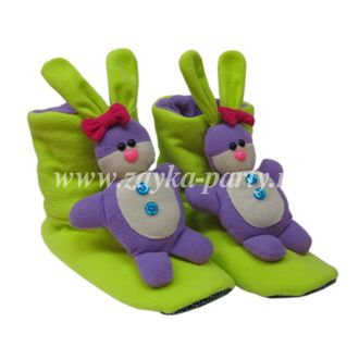 Тапочки с игрушкой салатовые с фиолетовым