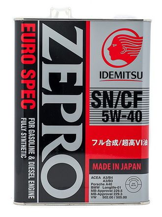 IDEMITSU ZEPRO EURO SPEC 5W40 SN/CF A3/B4 масло моторное синт 4л