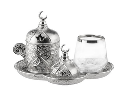 Набор для кофе для 1 персоны &quot;серебро&quot; (чашка, стакан, лукумница, поднос), Турция