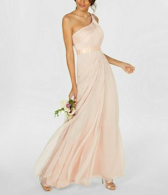 Светло-розовое вечернее платье на одно плечо с воланами Adrianna Papell Rose прокат Уфа