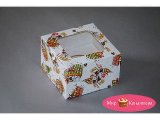 Коробка на 1 кекс (11,5*11,5*8 см), новогодний кекс