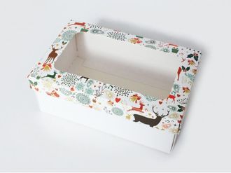Коробка подарочная ВЫСОКАЯ 2П-В с ОКНОМ (18*11* выс 7 см), олени
