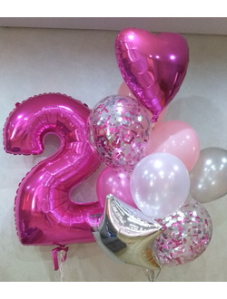 Набор шаров с гелием "Серебристо-розовый с цифрой"