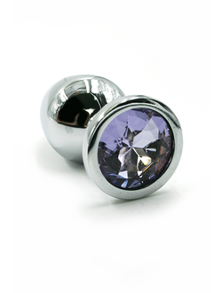 Серебряная анальная пробка со светло- фиолетовым кристаллом (Small)