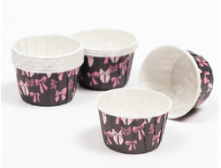 Форма бумажная МАФФИН закрученный край с ламинацией внутри, d 50* h 40 мм, Банты на темном, 1 штука