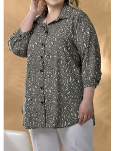 Женская Туника-рубашка большого размера арт. 147146-704 (цвет хаки) Размеры 58-80