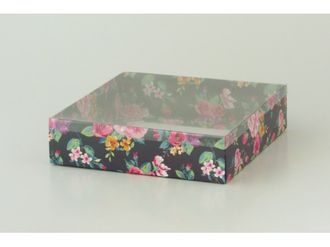 Коробка подарочная с ПРОЗРАЧНОЙ КРЫШКОЙ, 20*20 высота 5 см, Темные розы
