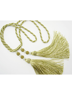 Подхват с кисточками зеленый для отделки легких штор