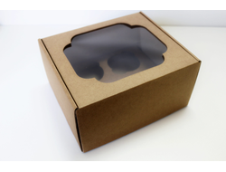 Коробка ПЛОТНАЯ на 4 кекса с окном, 19*17*10 см, КРАФТ