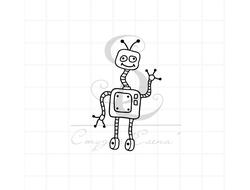 Штамп детский робот с длинной шеей и ногами на колесиках