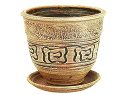 Бежевый стильный керамический горшок для комнатных цветов диаметр 20 см в античном (греческом) стиле