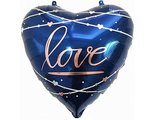 Шар (22&#039;&#039;/56 см) Сердце, Любовь (кинематика звезд), Синий, 1 шт.