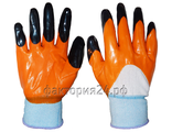 Перчатки нейлоновые с ДВОЙНЫМ нитриловым обливом НОГОТКИ оранж (код 0113)
