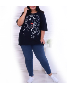 Женская футболка больших размеров из хлопка арт. 10130-9537 (цвет темно-синий) Размеры 66-80